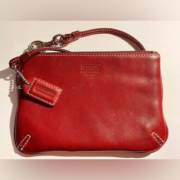 Like new Coach Double Stitched Corner Red Zip Wristlet Wallet Pouch - Picture 1 of 7